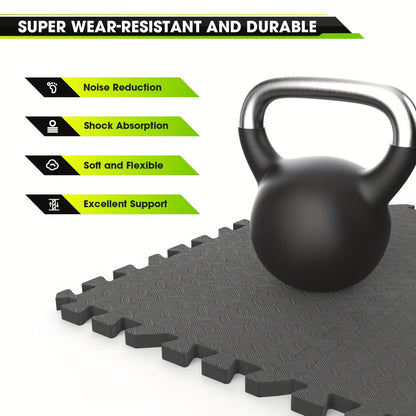 EVA Interlocking Gym Floor Mats 20 or 60 Pack – Thick Impact-Resistant Non-Slip Waterproof Foam Puzzle Tiles for Home Gym, Yoga, Weightlifting & Exercise, Black