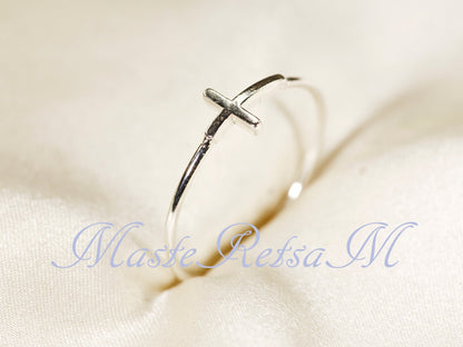 Handmade 925 Sterling Silver Cross Ring Christian Faith Jewelry US Standard Sizes Artisan Crafted Thin Band Daily Wear Religious Gift