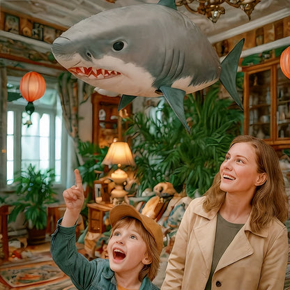 RC Flying Shark Inflatable Balloon Toy Remote Control Gliding Fish Hovers Mid-Air 57 Inch Indoor Outdoor Kids Teens Birthday Christmas Halloween Gift Blue Shark Orange Clownfish