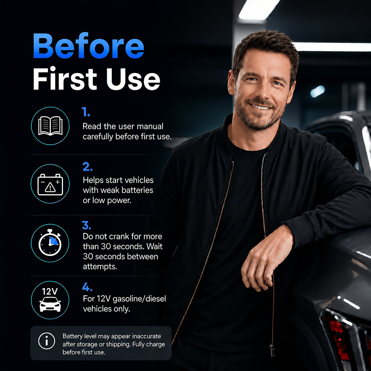 Portable Car Jump Starter 20000A Peak with Air Compressor, 7-in-1 Jump Starter Battery Pack 150PSI Tire Inflator, Power Bank, LED Light & Safety Hammer for 12V Gas & Diesel Engines – Roadside Emergency Kit