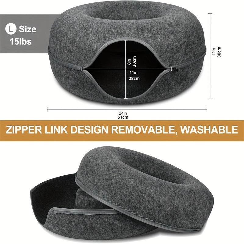 Cat Tunnel Bed Indoor Hiding Place - Donut Cat Bed All-Season Collapsible Cat Tunnel with Hole for Indoor Cats, Soft Plush, Dark Gray & Light Gray, Available in 20 & 24 Inches, Perfect Cat Gift