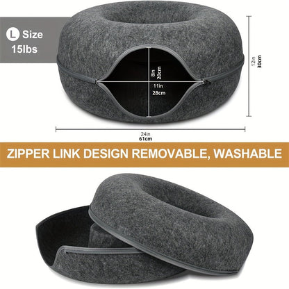 Cat Tunnel Bed Indoor Hiding Place - Donut Cat Bed All-Season Collapsible Cat Tunnel with Hole for Indoor Cats, Soft Plush, Dark Gray & Light Gray, Available in 20 & 24 Inches, Perfect Cat Gift