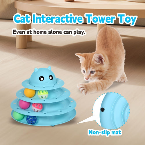 3-Tier Turntable Cat Toy with 6 Colorful Balls – Interactive Mental & Physical Stimulation Toy for Kittens & Cats, Anti-Slip Base, No Battery Needed, Red Green Pink Blue