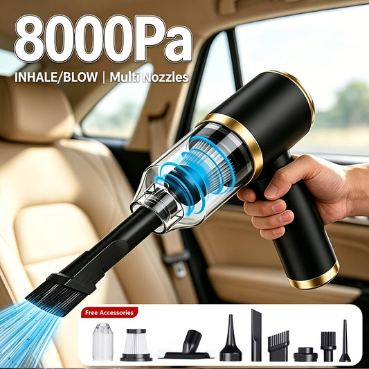 8000Pa Portable Car Vacuum Cleaner – Handheld Auto Vac with Blow & Suction Functions, Gap Cleaning Tools, High-Efficiency Strong Suction for Car, Office & Home Cleaning