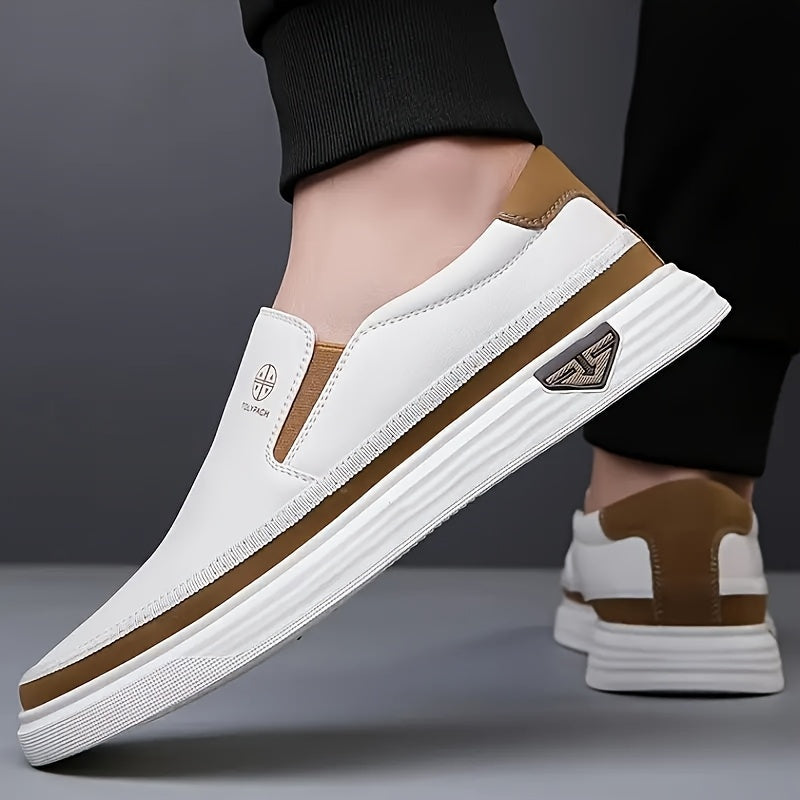 Slip-On Loafers for Men & Women – Non-Slip PVC Sole, Soft Synthetic Upper, Round Toe, White Brown Gold, Unisex Casual Comfort Shoes for Daily Wear, Vacation & Year-Round Use | Velora