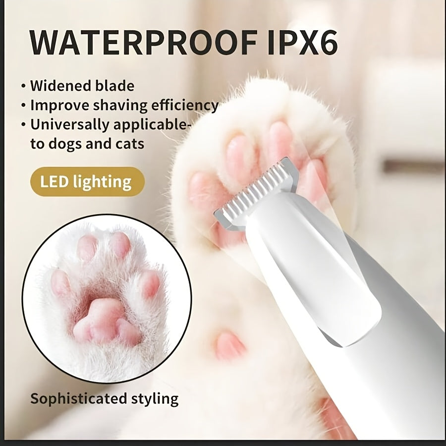 Cordless Quiet Dog Paw Trimmer with LED Light – Low-Noise Rechargeable Pet Hair Clipper for Paws, Face & Ears, Suitable for Small Dogs & Cats, Professional Grooming Tool