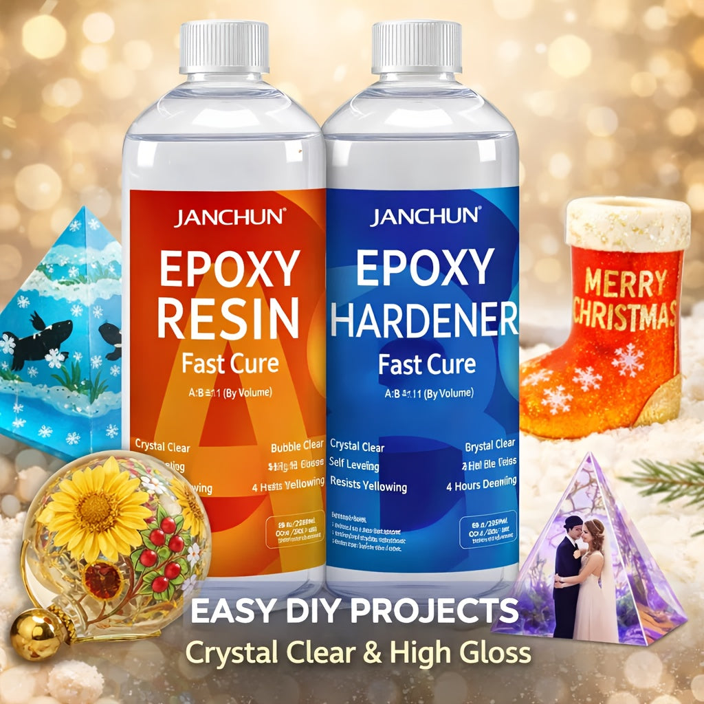 JANCHUN Super Clear Epoxy Resin Kit 1:1 Fast Cure – No Bubble High Gloss Self-Leveling Formula for River Tables, Countertops, Jewelry & Resin Art, Non-Toxic VOC-Free, 5.5oz to 1 Gallon