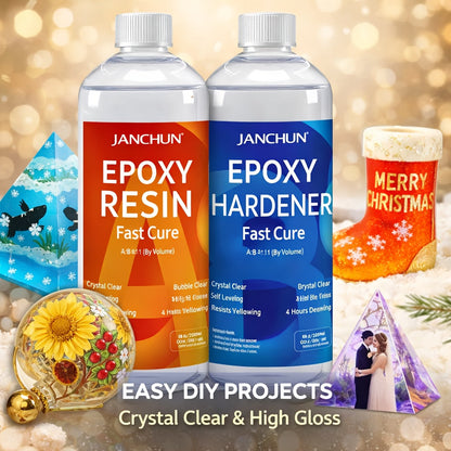 JANCHUN Super Clear Epoxy Resin Kit 1:1 Fast Cure – No Bubble High Gloss Self-Leveling Formula for River Tables, Countertops, Jewelry & Resin Art, Non-Toxic VOC-Free, 5.5oz to 1 Gallon