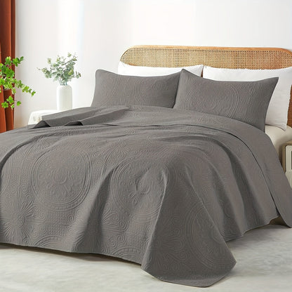 Cooling Summer Quilt Set 2-3 Piece Lightweight Breathable Microfiber Bedspread – Modern Coin Pattern Coverlet Twin Queen King, All Season, Multiple Colors, Holiday Gift for Family