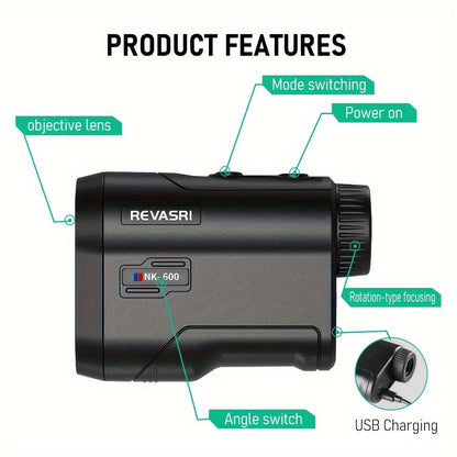 REVASRI Golf Rangefinder 650 Yards – Laser Range Finder with Golf Mode Slope Compensation Speed Height Horizontal Vertical Distance Two-Point Measurement for Golf Hunting Archery Outdoor