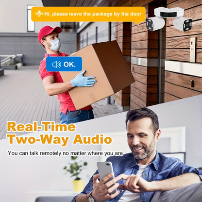 Dual Lens PTZ Security Camera Outdoor WiFi – 360° Pan Tilt Zoom 5MP, 10x Electric Zoom, Motion Detection, Two-Way Audio, Siren Alarm, Color Night Vision, App Control, Home Surveillance Camera