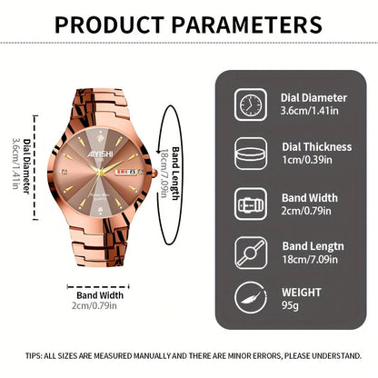 Men's Luxury Quartz Wristwatch with Double Calendar and Luminous Hands – Elegant Business Stainless Steel Watch for Men, Classic Gold Black White Dial, Perfect Gift for Him Birthday Anniversary