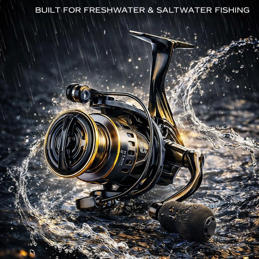 Spinning Fishing Reel High Gear Ratio Strong Drag System – Smooth Powerful Freshwater & Saltwater Fishing Reel with Sturdy Handle, Available in Sizes 500, 1000 & 3000 for Bass, Trout & Surf Fishing