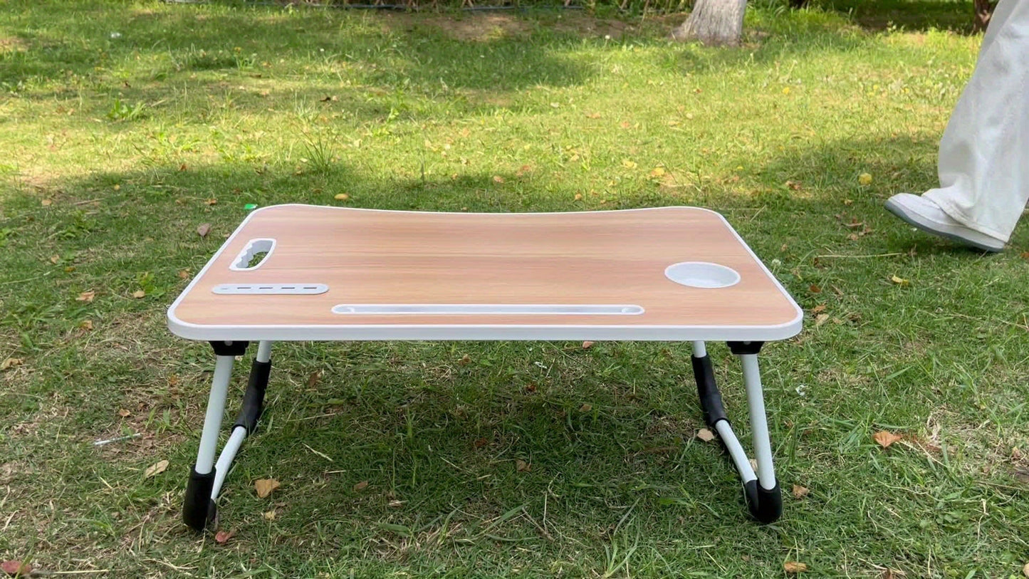 Foldable Laptop Desk Portable Bed Desk with Cup Holder and Tablet Slot Fiberboard Lap Desk for Work Study Drawing and Dining in Bed Sofa Floor Available in Black and Walnut