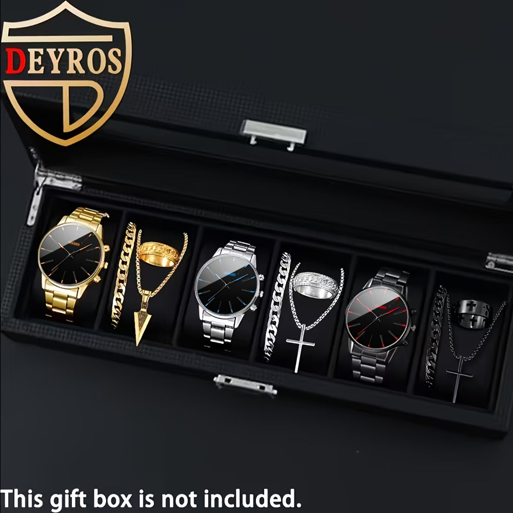 12-Piece Men's Watch & Hip-Hop Jewelry Gift Set – 3 Quartz Analog Watches + 9pc Bracelet, Necklace & Ring Set, Perfect Christmas & Birthday Gift for Men