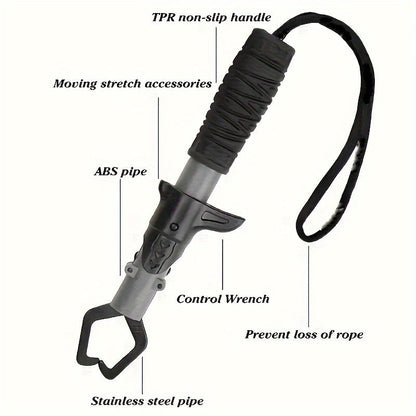 Fishing Pliers & Fish Gripper Combo Set 2PCS Stainless Steel with TPR Comfort Grip, Spring-Loaded Lock, Hook Remover Line Cutter Lanyard - Essential Freshwater Saltwater Fishing Tool Gift for Fishermen