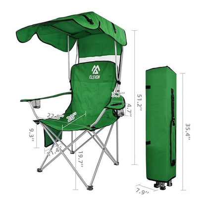 Folding Camping Chair with Tilting Canopy Sunshade – 225LBS Capacity, 22.8" Wide Seat, Mesh Cup Holder & Carry Bag, Portable Beach Lawn Chair for Camping, Hiking & Outdoor Events – 9 Color Options