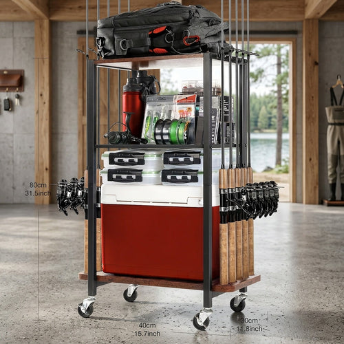 Fishing Rod Holder for Garage – Rotating Tackle Storage Rack Holds 10 Rods Fishing Gear Organizer Pole Stand for Men Gift Christmas Stocking Stuffer
