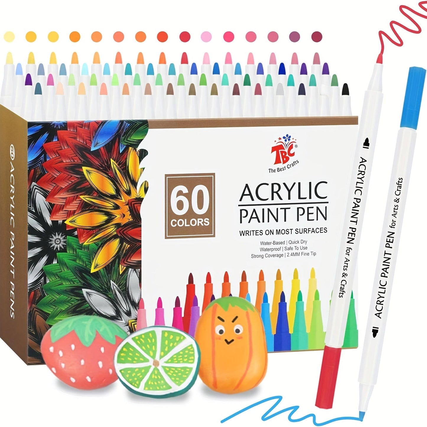 60 Color Acrylic Paint Brush Pens – Waterproof Non-Toxic Soft Tip Paint Markers for Rock Painting, Glass, Wood, Fabric, Pottery & DIY Crafts, Perfect Gift for Artists & Kids