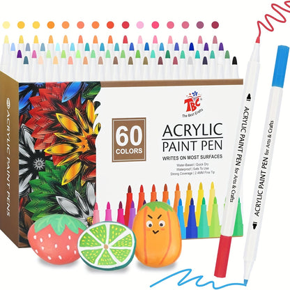 60 Color Acrylic Paint Brush Pens – Waterproof Non-Toxic Soft Tip Paint Markers for Rock Painting, Glass, Wood, Fabric, Pottery & DIY Crafts, Perfect Gift for Artists & Kids