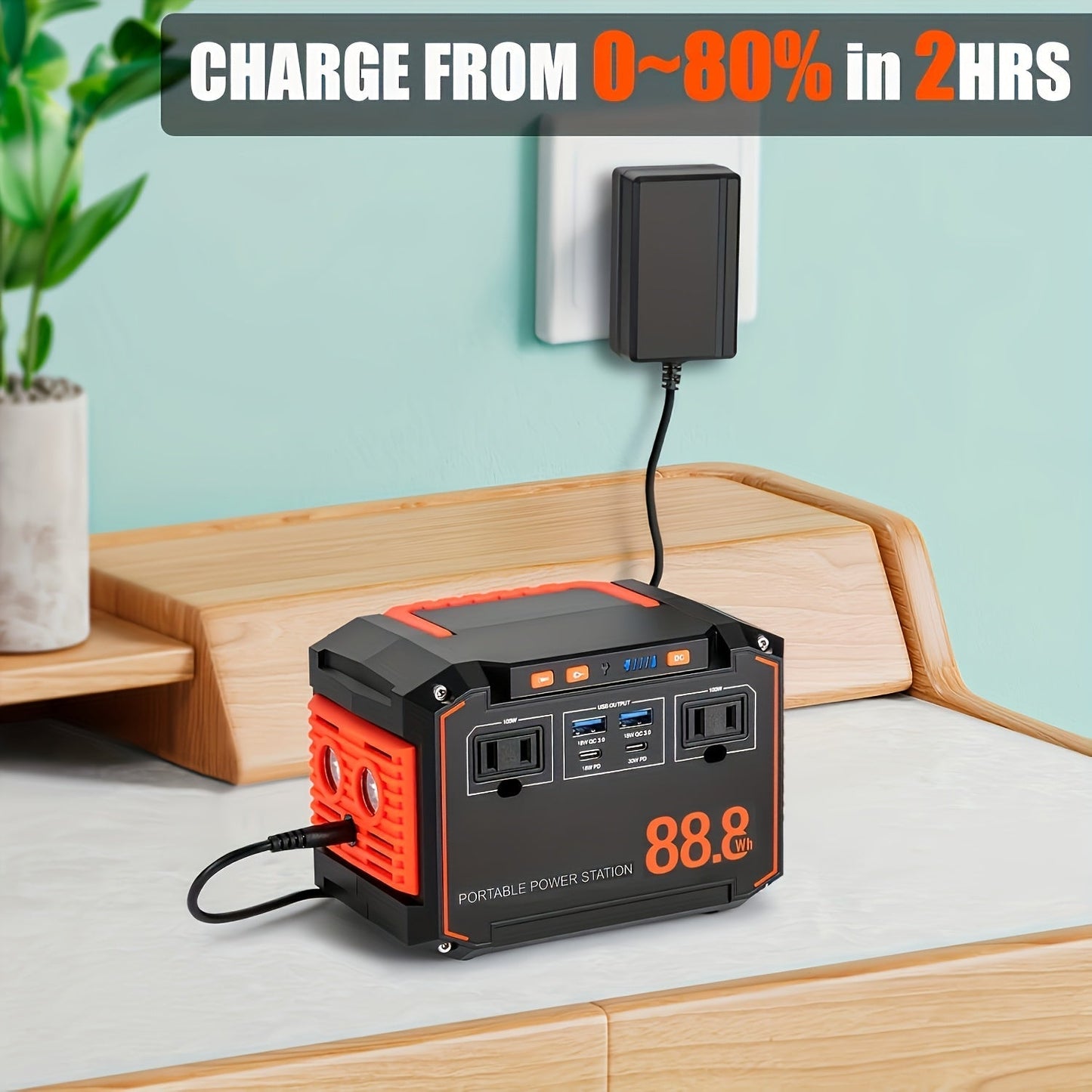 88.8Wh Portable Solar Generator Power Station with 30W Solar Panel – 24000mAh AC/DC/USB-C Backup Battery for Camping, Emergency, CPAP, Fans, Laptops & Outdoor Home Use – Solar Panel Optional