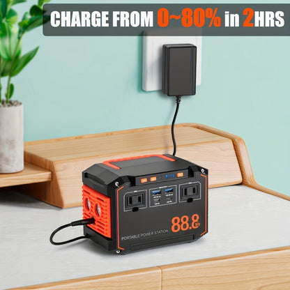 88.8Wh Portable Solar Generator Power Station with 30W Solar Panel – 24000mAh AC/DC/USB-C Backup Battery for Camping, Emergency, CPAP, Fans, Laptops & Outdoor Home Use – Solar Panel Optional