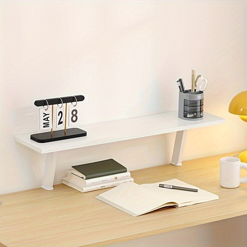 White Wooden Floating Desk Shelf – No-Drill Multi-Level Countertop Organizer for Home Office, Holds Books, Pens & Supplies, Rectangular Wall-Mounted Display Shelf, Great Thanksgiving & Christmas Gift