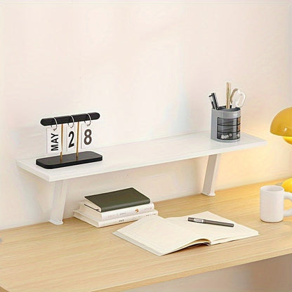 White Wooden Floating Desk Shelf – No-Drill Multi-Level Countertop Organizer for Home Office, Holds Books, Pens & Supplies, Rectangular Wall-Mounted Display Shelf, Great Thanksgiving & Christmas Gift