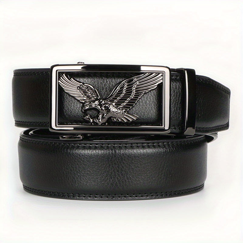 2pcs Men's Genuine Leather Belt Set with Automatic Ratchet Buckle – Adjustable Comfort Fit for 30"-44" Waist, Business & Casual Dress Belts in Black Light Brown & Black Dark Brown