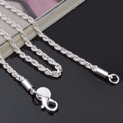 925 Silver Plated Twisted Rope Chain Necklace Unisex Stainless Steel Simple Tribal Style 18-30 Inch - Daily Party Wear All Season Jewelry Gift for Men Women Valentine's Day