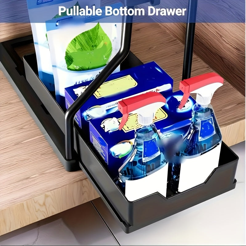 2Pcs Under Sink Organizer with Pull-Out Sliding Shelves – Durable Cabinet Storage Rack for Bathroom & Kitchen, Space-Saving Vertical Under-Sink Organization, Available in Black & White