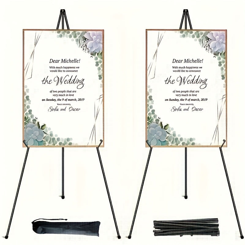 63 Inch Portable Floor Easel Stand Metal Tripod with Carry Bag Wedding Sign Poster Display Quick Assembly Black Gold 1 or 2 Pack