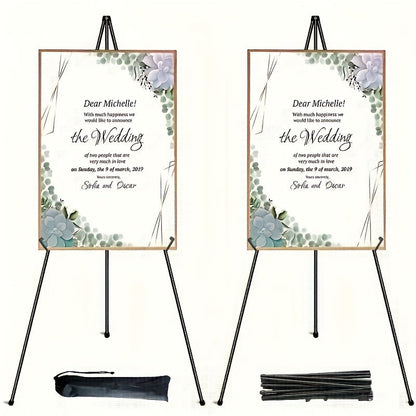 63 Inch Portable Floor Easel Stand Metal Tripod with Carry Bag Wedding Sign Poster Display Quick Assembly Black Gold 1 or 2 Pack