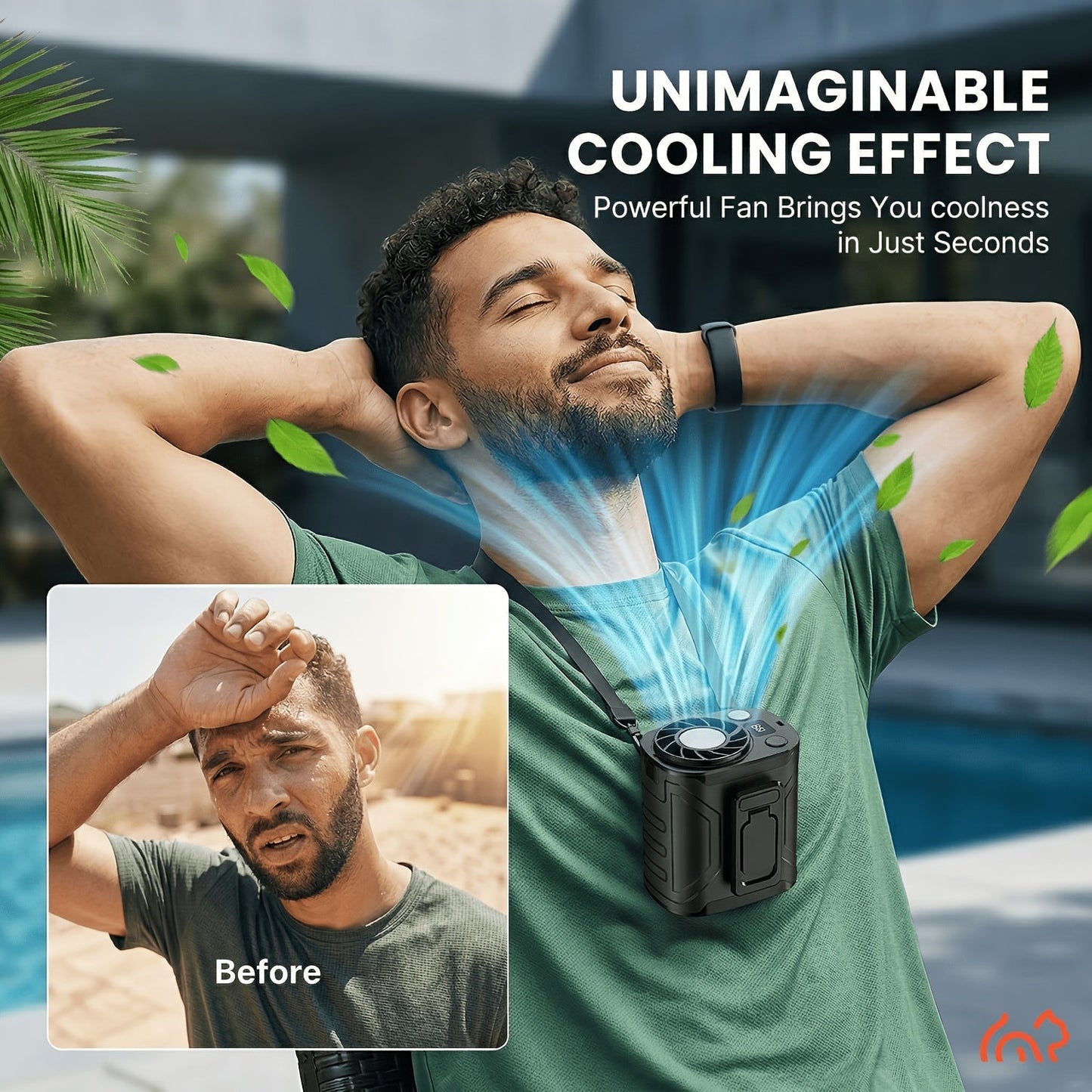 Portable Neck & Waist Fan 18000RPM Brushless Motor – 199-Speed Adjustment, 5000mAh Battery, LED Power Display, Hands-Free Wearable Cooling Fan for Outdoor Work, Camping, Fishing, Hiking & Travel