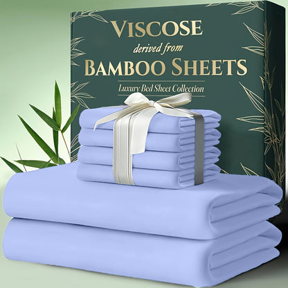 Cooling Bamboo Bed Sheets Set 6-Piece Ultra Soft 17 Inch Deep Pocket Double Stitching Cooling Fiber for Hot Sleepers – Twin Full Queen King in 16 Colors