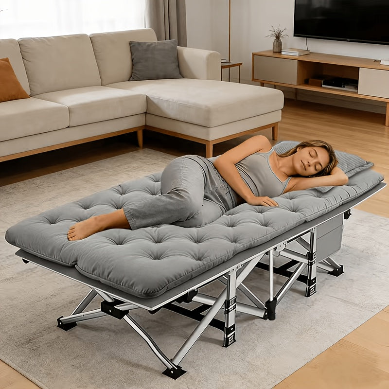 Heavy Duty Folding Camping Cot up to 700LBS – Extra Large 59"/75" Thickened Folding Bed with Mattress, Ergonomic Sturdy Frame, Portable Guest Bed & Patio Sofa for Camping, Hiking & Home Use – Black & Gray