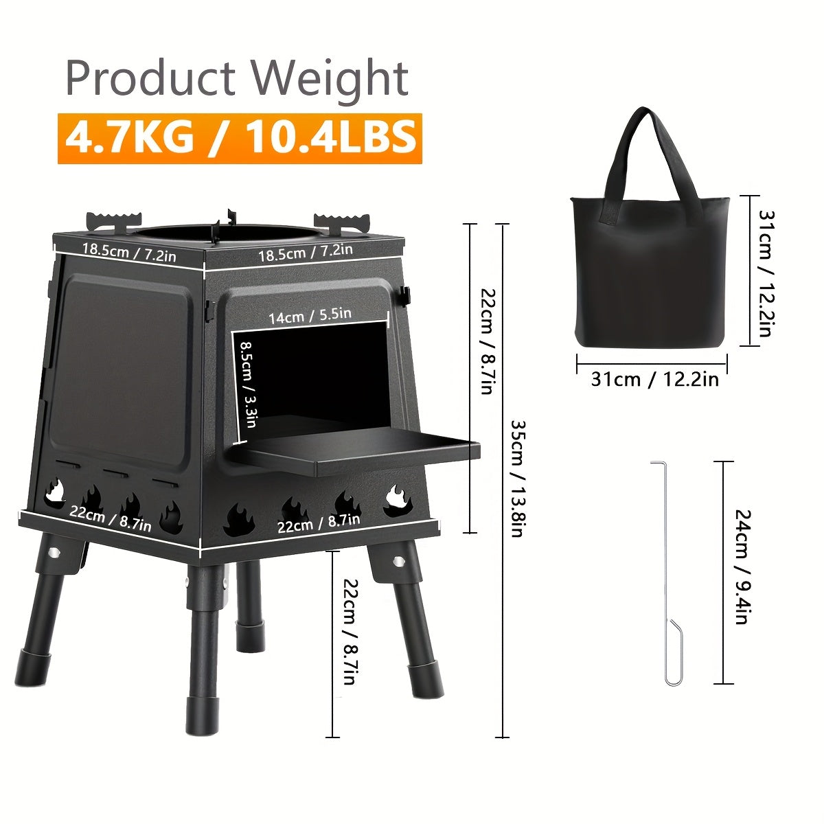 Portable Wood Burning Camp Stove with BBQ Scissors - Lightweight Outdoor Hiking Cookstove & Picnic Grill Set for Travel Camping