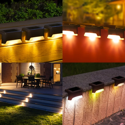 Solar LED Deck Lights Outdoor Stair Step Lights Auto On/Off 12-Hour Warm White Lighting for Fence, Pathway, Patio, Balcony & Yard – Weatherproof ABS, Pack of 8, 16 or 32 – No Wiring Required