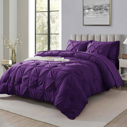 Comforter Set 7 Piece Queen King Full - Soft Microfiber Pintuck Pleated Bed in a Bag Complete Bedding Set with Comforter, Fitted Sheet, Flat Sheet & Pillowcases, All Season Home & Dorm Bedding