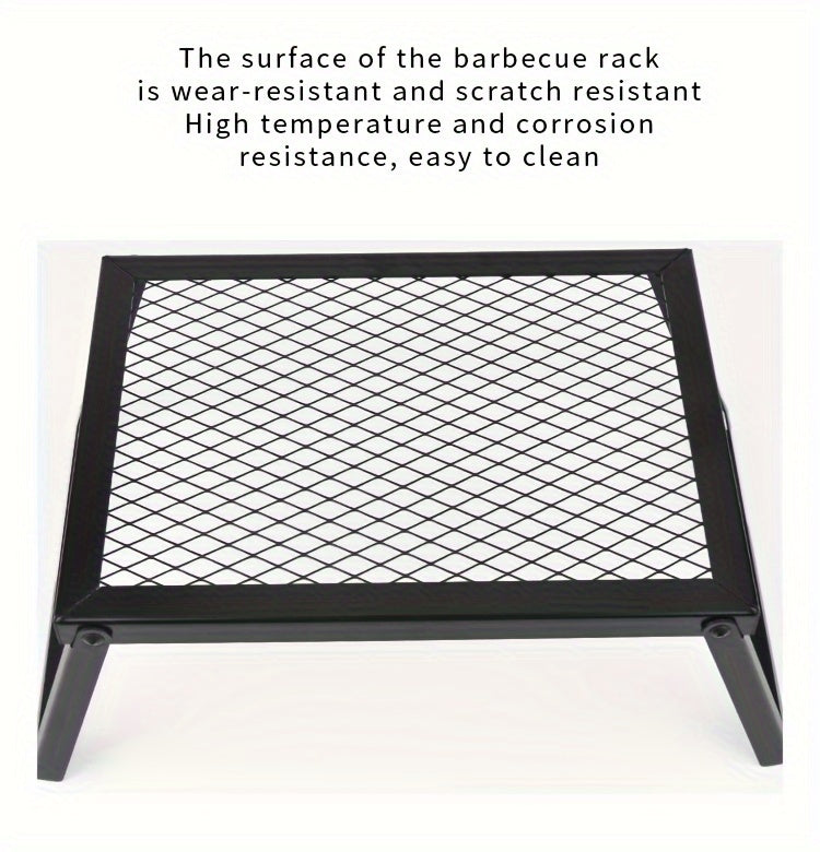 Heavy Duty Bonfire Campfire Grill with Firewood Rack – Outdoor BBQ Grill for Camping, RV, Picnic & Backyard, Includes Storage Bag, Food Clips & Cleaning Cloth, Perfect Men's Gift