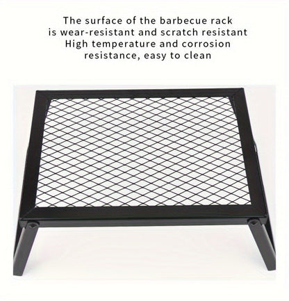 Heavy Duty Bonfire Campfire Grill with Firewood Rack – Outdoor BBQ Grill for Camping, RV, Picnic & Backyard, Includes Storage Bag, Food Clips & Cleaning Cloth, Perfect Men's Gift