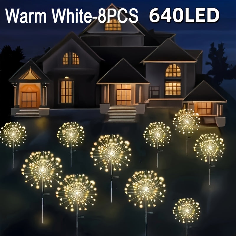 Solar Fireworks Lights Outdoor 240-640 LED Starburst Garden Stake Lights 8 Modes Waterproof Dusk to Dawn Auto On/Off – 4 Pack & 8 Pack for Christmas Yard Patio Wedding Lawn Decor Warm White Cool White Multicolor