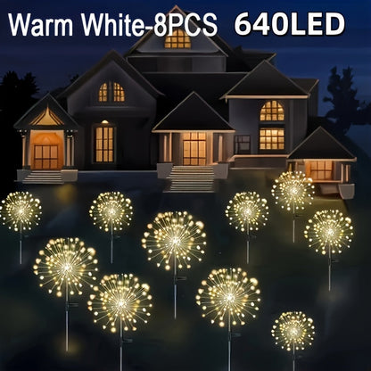 Solar Fireworks Lights Outdoor 240-640 LED Starburst Garden Stake Lights 8 Modes Waterproof Dusk to Dawn Auto On/Off – 4 Pack & 8 Pack for Christmas Yard Patio Wedding Lawn Decor Warm White Cool White Multicolor
