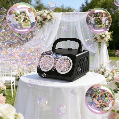 Automatic Bubble Machine Upgraded Thickened 2-Fan Design 20000 Plus Bubbles Per Minute Plugin or Battery Powered Portable Indoor Outdoor Bubble Blower for Birthday Party Wedding Kids White Black