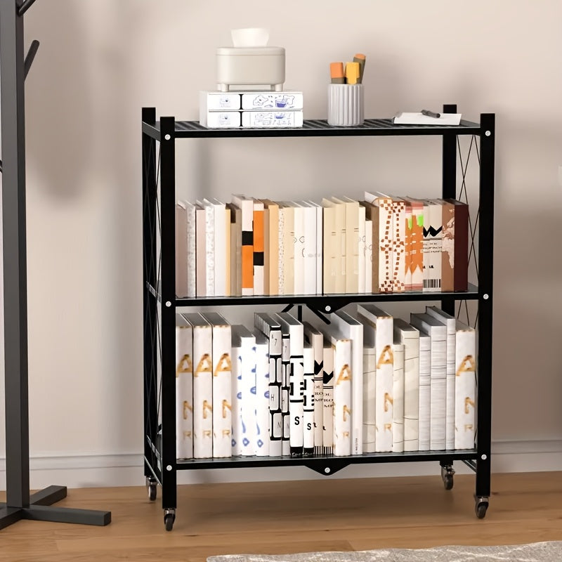 Bookshelf Shelving Unit with Wheels – 3, 4 & 5-Tier Portable Floor Standing Storage Rack for Office & Home, Multi-Layer Rolling Shelf Organizer, Easy Assembly – Black & White