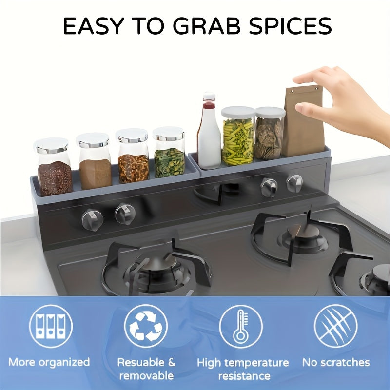 30-Inch Silicone Stove Organizer with Ultra-Strong Suction Base – Heat-Resistant Spice & Utensil Rack for Kitchen Countertop, Gas & Electric Stoves, RV, Small Kitchens – Dishwasher Safe Space Saver