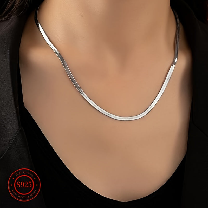 925 Sterling Silver Flat Snake Chain Necklace Unisex Minimalist 2D Clavicle Chain Hypoallergenic Trendy Cool Jewelry for Women Men All Seasons Daily Wear 18-24 Inch