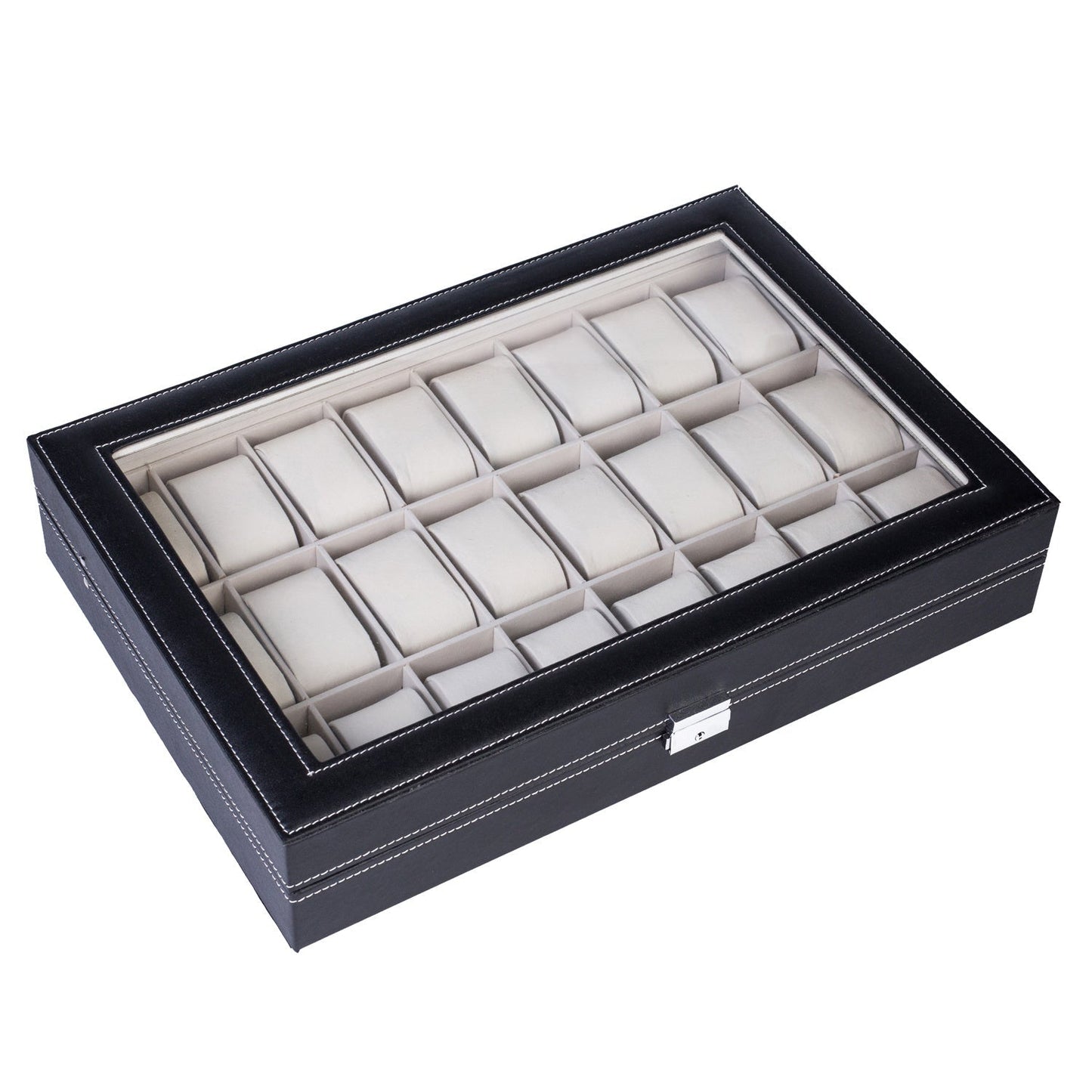 24-Slot Leather Watch Box Organizer – Large Capacity Watch Display Case with Top-Opening Lid, Lockable Storage for Men & Women, Elegant Black PU Leather Watch Collector Gift