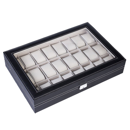 24-Slot Leather Watch Box Organizer – Large Capacity Watch Display Case with Top-Opening Lid, Lockable Storage for Men & Women, Elegant Black PU Leather Watch Collector Gift
