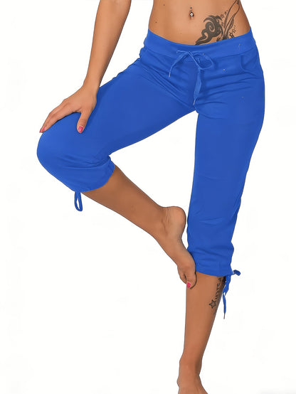 Women's Lightweight Cropped Trousers 4-Pack – Drawstring Waist Loose Fit Capri Pants, Casual Breathable Summer Bottoms for Women, Sizes S-XXL, Multiple Color Sets